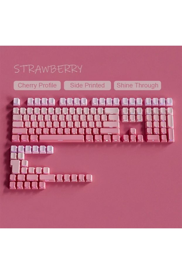 Strawberry(opp bag 133 Keys Double Shot Shine Through Keycaps Strawberry Pink Side Print PBT Keycaps
