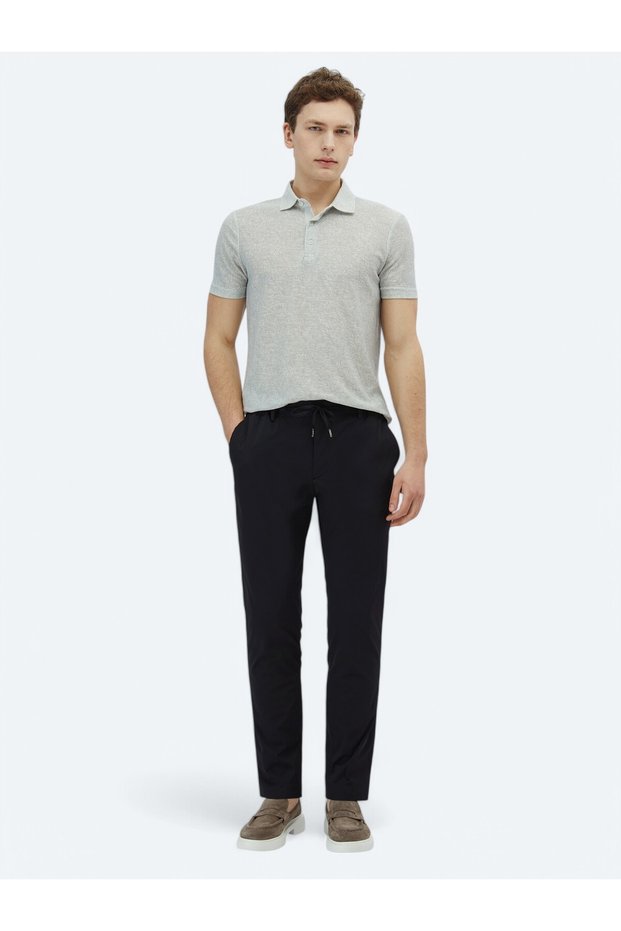 Navy Blue Woven Jogging Fit Casual Trousers