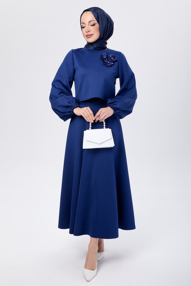 Skirt + Blouse Navy Blue - 24066-Navy Blue