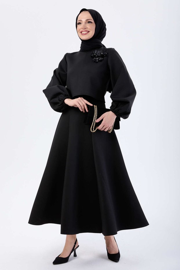 Skirt + Blouse Black - 24066-Black