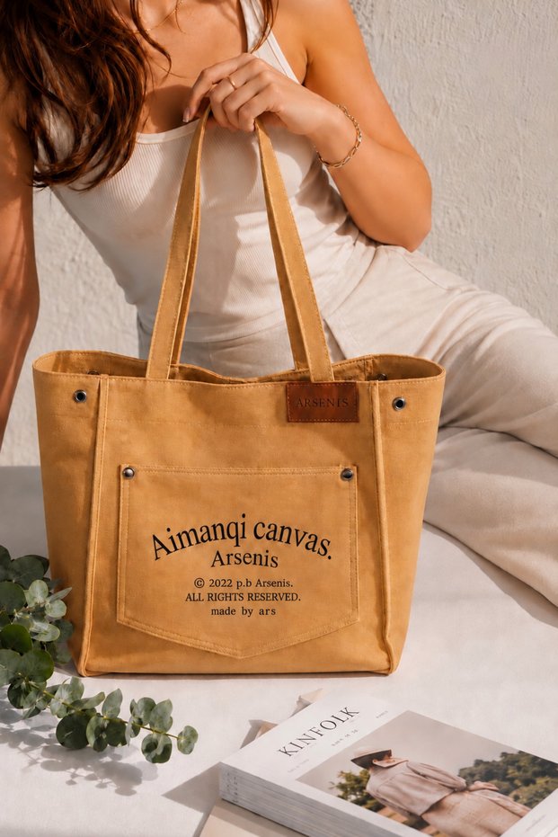 Arsenis Large Size Canvas Tote Shoulder Bag with Pockets