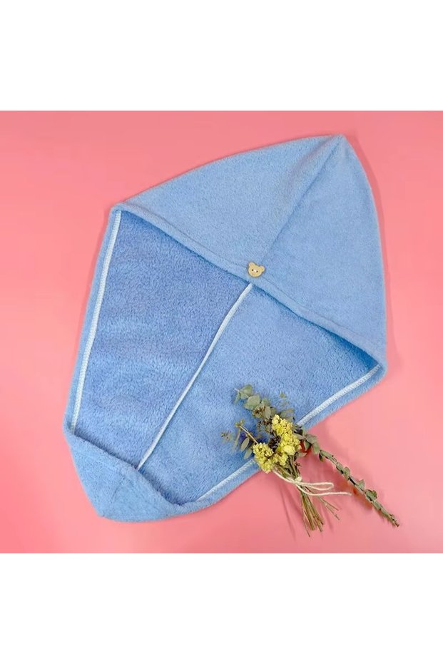 25cmx60cm Blue Ultra-Absorbent Coral Fleece Hair Towel Wraps with Button Closure - Quick-Dry, Soft,