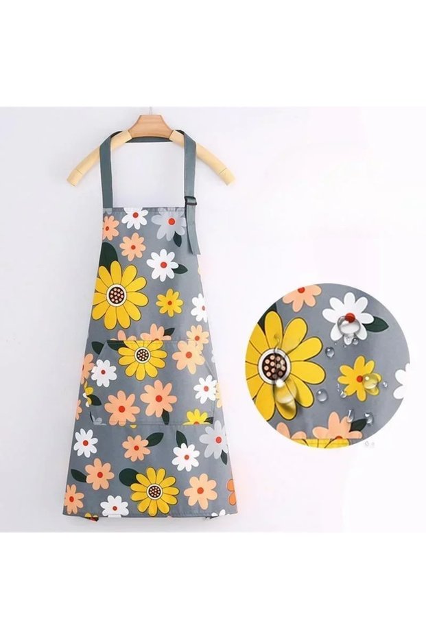 Blue Adjustable Waterproof Kitchen Aprons for Fashion Lovely Cooking Coffee Baking Oil-Proof Anti-di