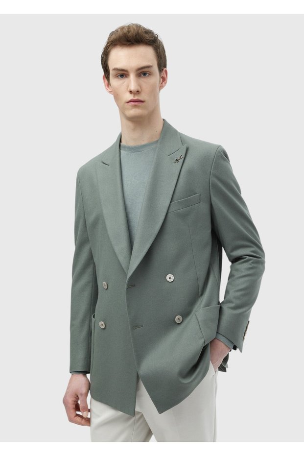 Light Green Plain Shirt Shoulder Slim Fit Wool Blend Jacket