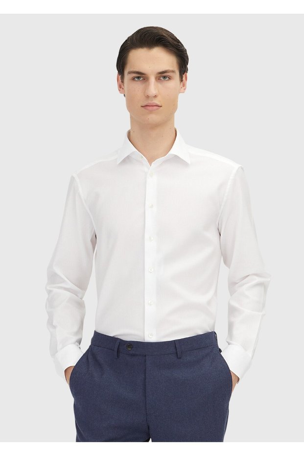 White Plain Regular Fit Long Woven Classic 100% Cotton Shirt
