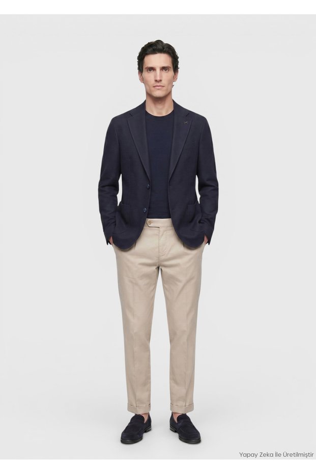 Light Navy Blue Shirt Shoulder Slim Fit Wool Blend Jacket