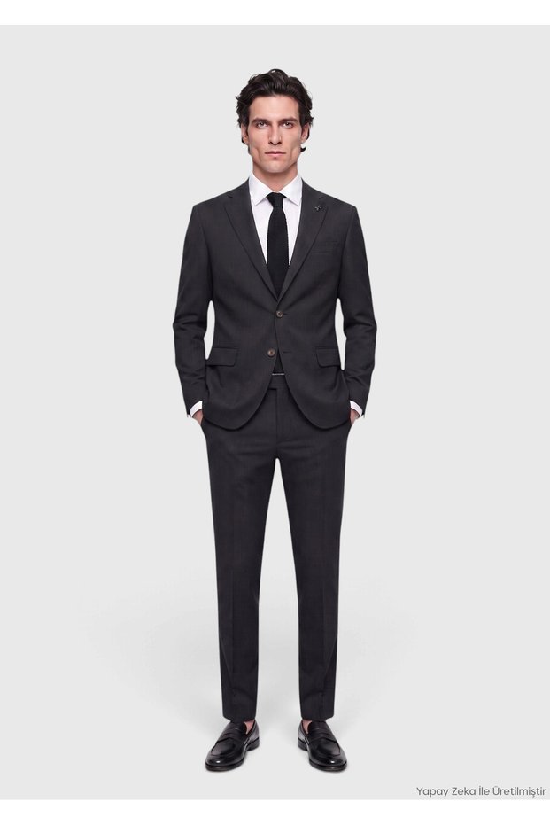 Anthracite Patterned Modern Fit Wool Blend Suit