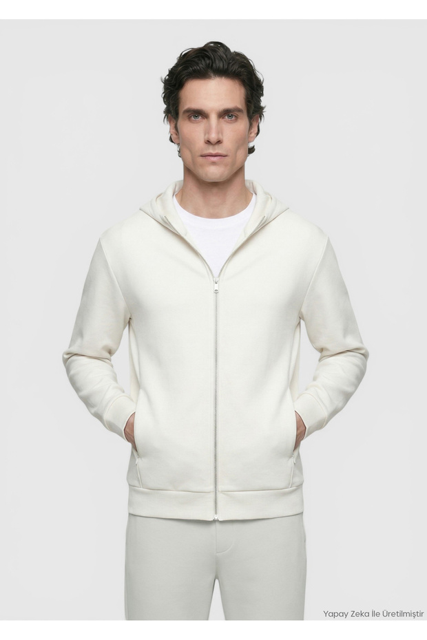 Stone Hooded Plain Sweatshirt