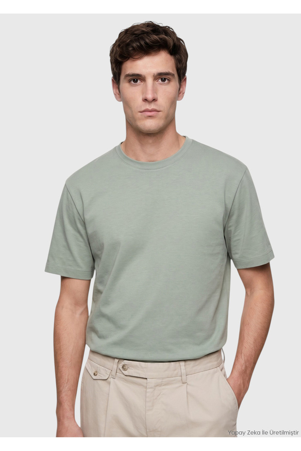 Khaki Plain Cotton Blend T-Shirt