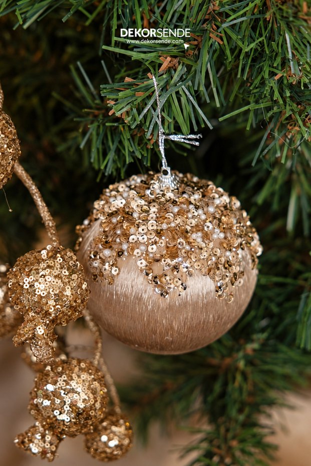 Christmas Ornament Ball Glacier Patterned Beige 2-Pack 10 cm