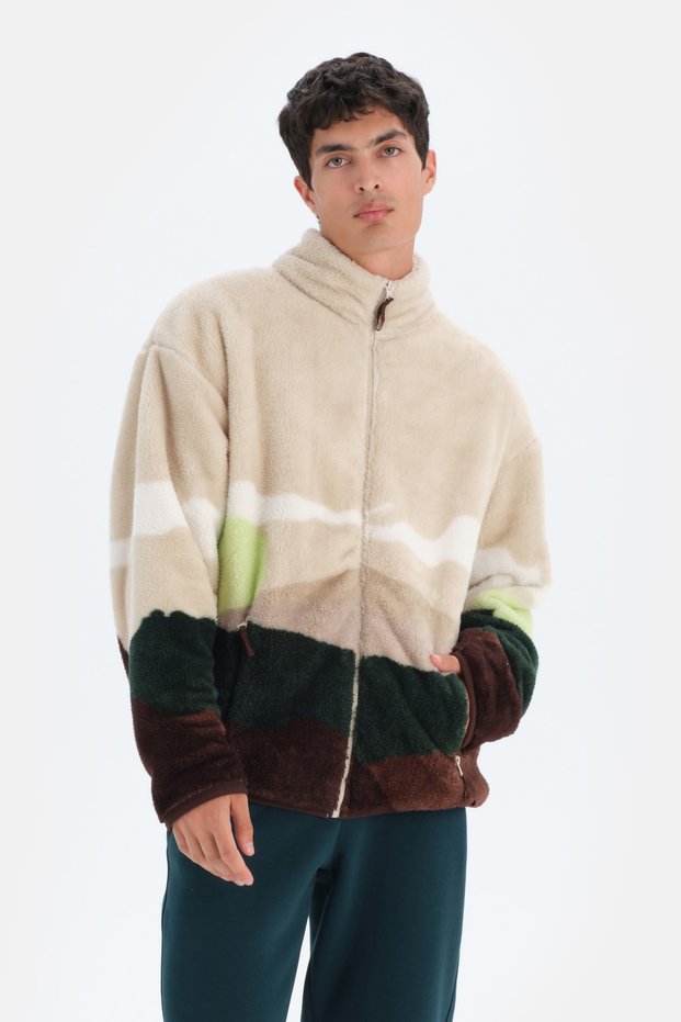 Multicolor Active Mountain Printed Fleece Sweatshirt