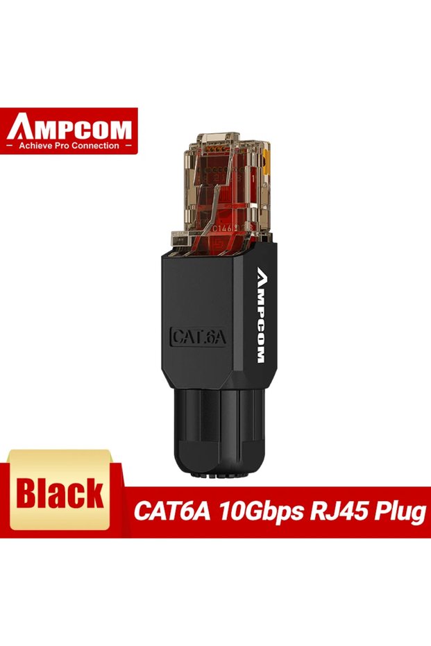 CAT6A Black AMPCOM Crimp Free RJ45 Connector, Tool Less UTP 1000Mbps CAT6/CAT6A Modular Plug for Str