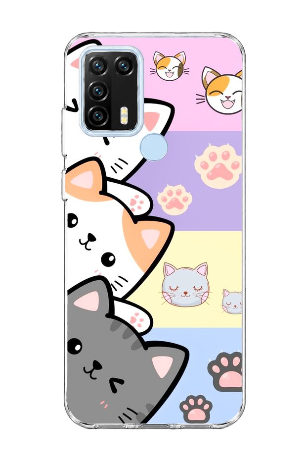 General Mobile Gm 21 Pro Compatible Cute Cats Pastel Printed Transparent Phone Case