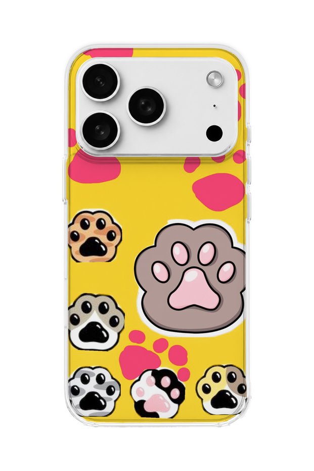 iPhone 18 Pro Max Compatible Colorful Paw Yellow Printed Transparent Phone Case
