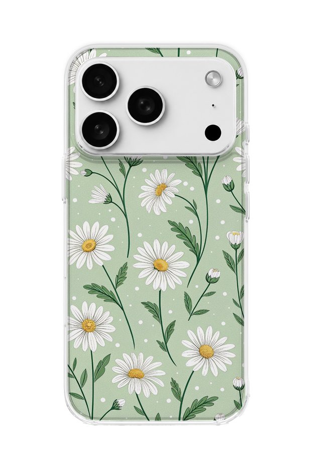 iPhone 18 Pro Max Compatible Daisy Green Printed Transparent Phone Case