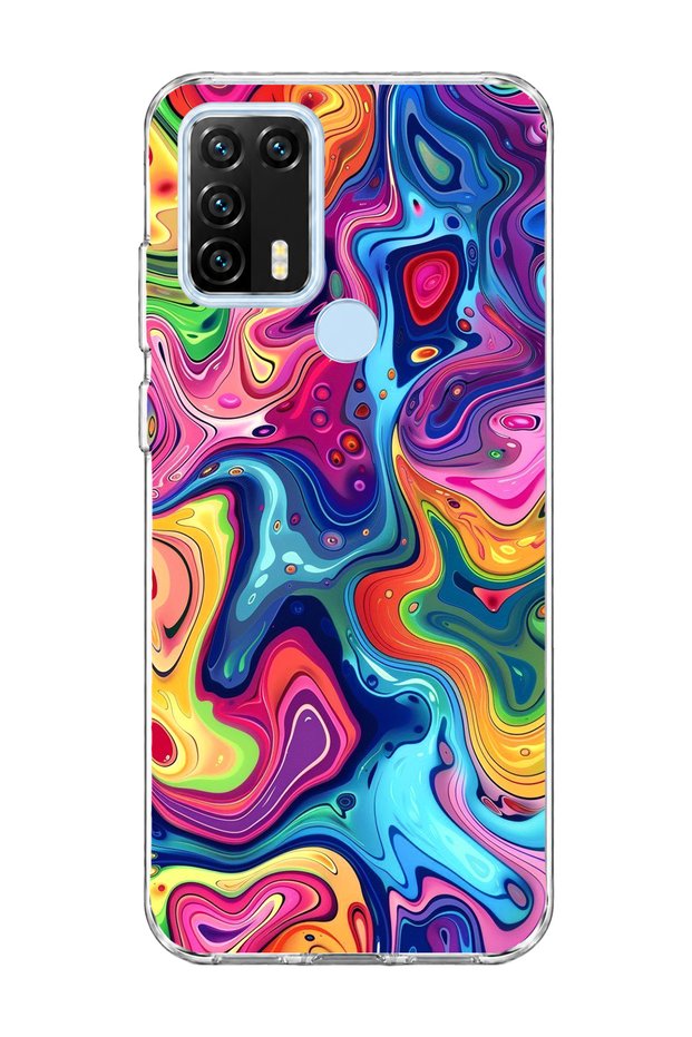 General Mobile Gm 21 Pro Compatible Rainbow Fluid Color Printed Transparent Phone Case