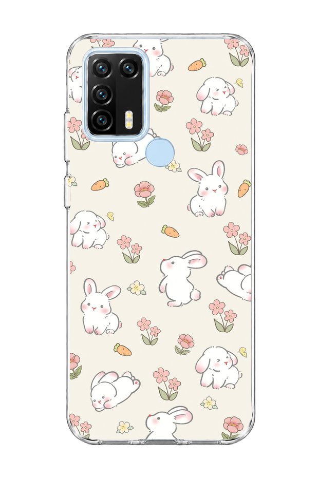 General Mobile Gm 21 Pro Compatible Cute Rabbit Flower Printed Transparent Phone Case