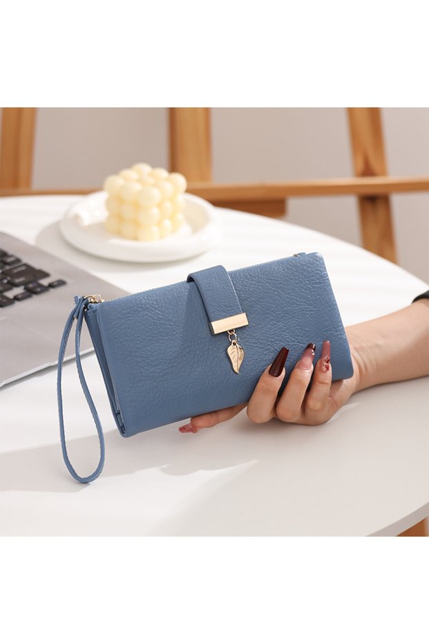 Elegant Metal Leaf Detailed Zipper Wallet