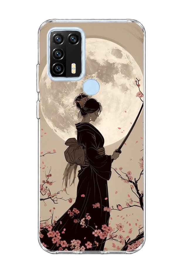 General Mobile Gm 21 Pro Compatible Geisha Full Moon Printed Transparent Phone Case