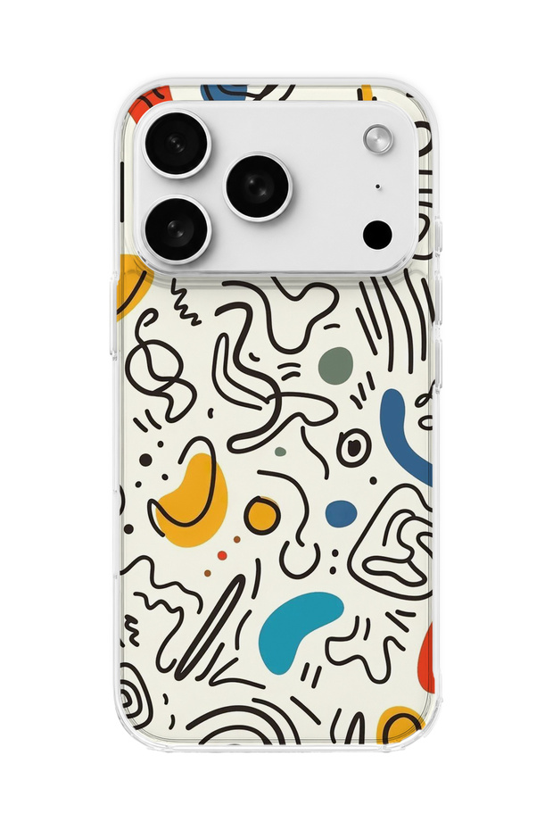 iPhone 18 Pro Compatible Colorful Abstract Scribble Printed Transparent Phone Case