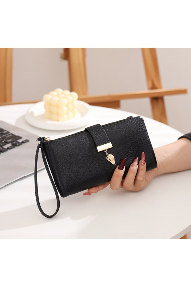 Elegant Metal Leaf Detailed Zipper Wallet