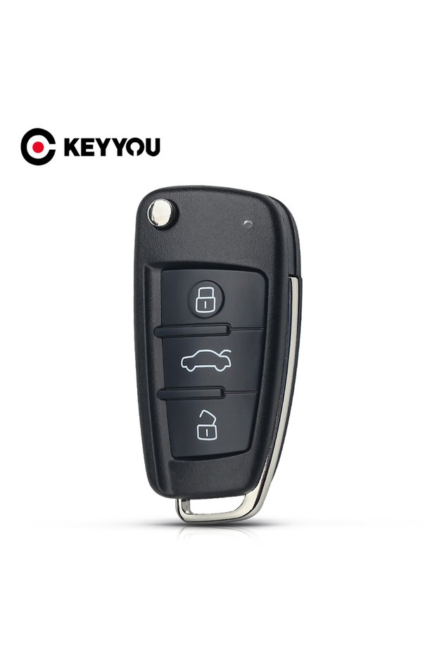 غطاء مفتاح سيارة بديل قابل للطي من KEYYOU، غطاء مفتاح سيارة بثلاثة أزرار لسيارات أودي بدون شفرة