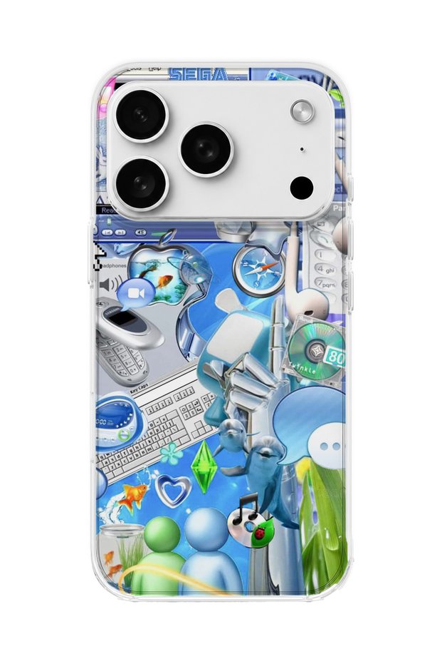 iPhone 18 Pro Max Compatible Blue Nostalgia Technology Printed Transparent Phone Case