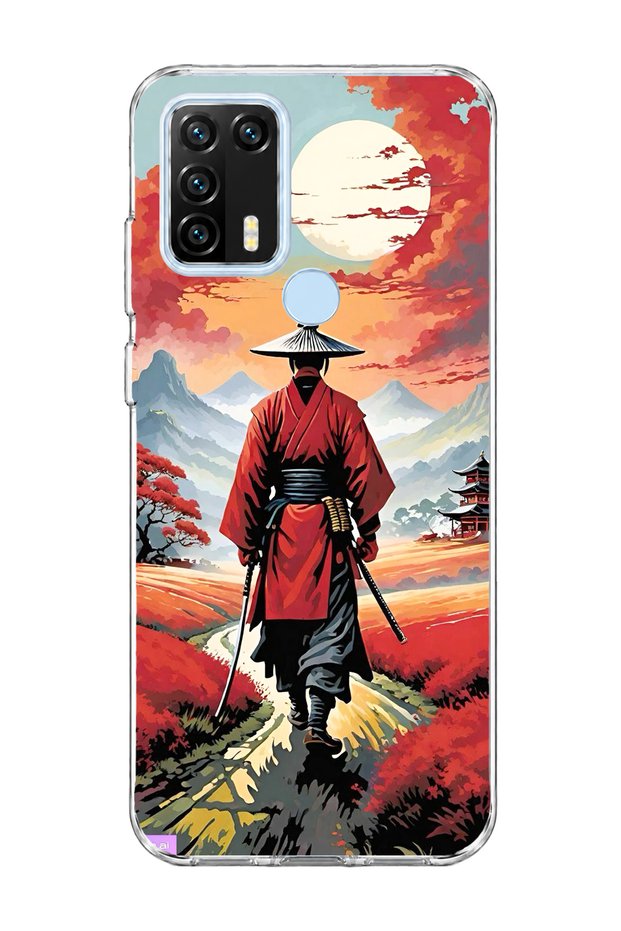 General Mobile Gm 21 Pro Compatible Red Kimono Samurai Printed Transparent Phone Case