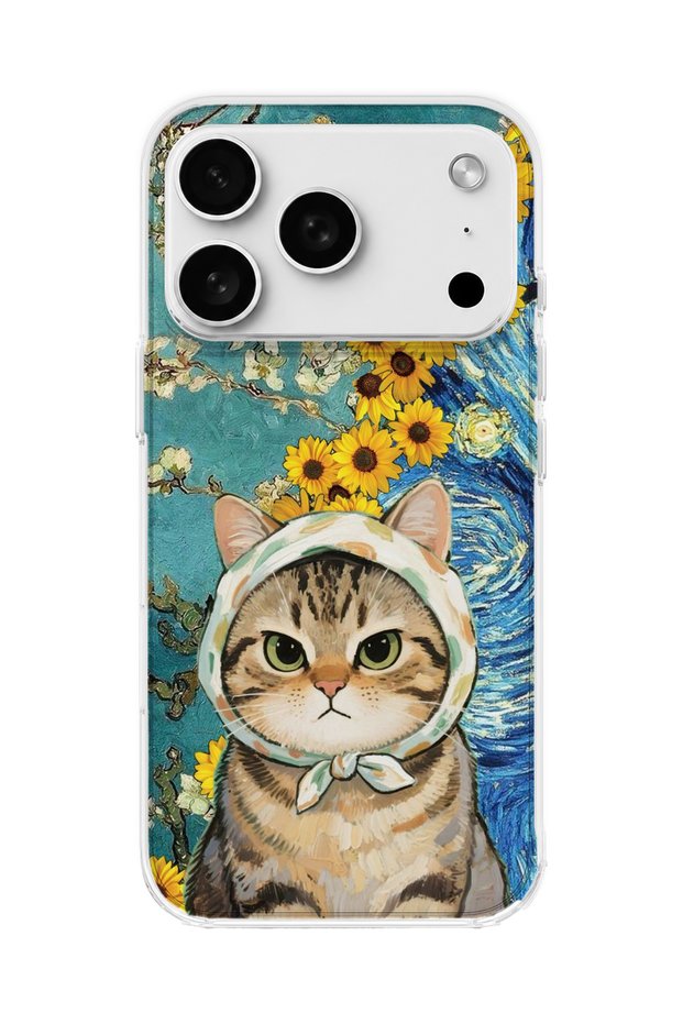 iPhone 18 Pro Max Compatible Starry Night Tabby Cat Printed Transparent Phone Case