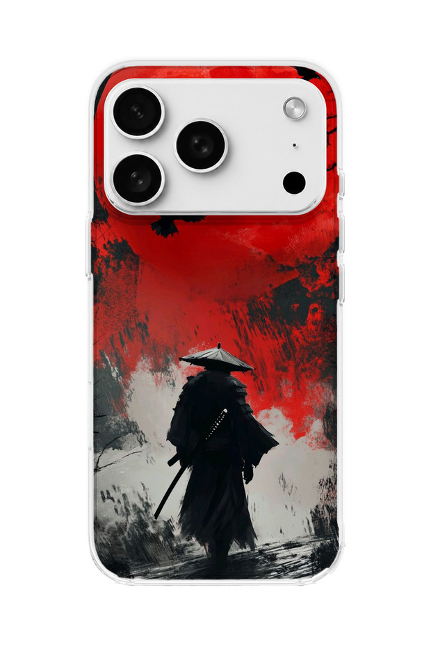 iPhone 18 Pro Compatible Samurai Red Sun Crow Printed Transparent Phone Case