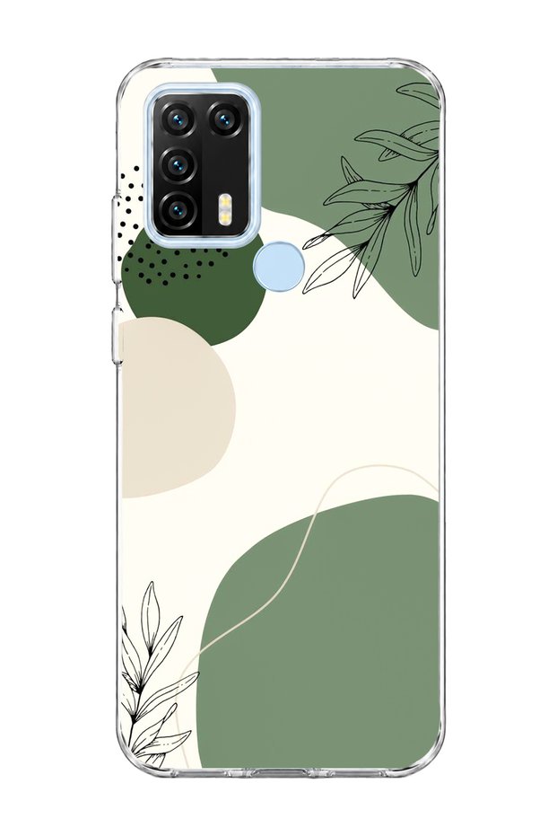 General Mobile Gm 21 Pro Compatible Green Abstract Leaf Printed Transparent Phone Case