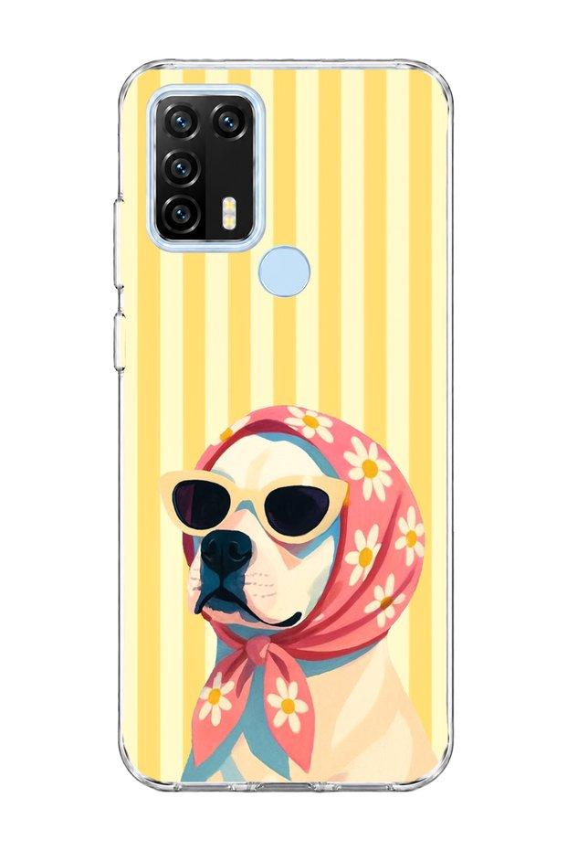 General Mobile Gm 21 Pro Compatible Transparent Phone Case with Scarf and Glasses and Dog Print