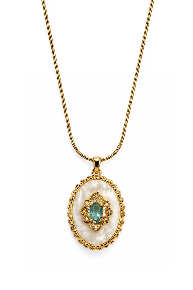 Steel Blue Zircon Stone Vintage Necklace