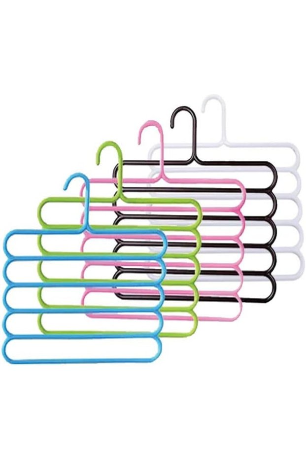 ZCM HAPPY 5 Piece Multifunctional 5-Tier Pants Rack Space-Saving Hanger for Pants, Pants, Jeans, Scarves, Skirts (Multicolor, Plastic)