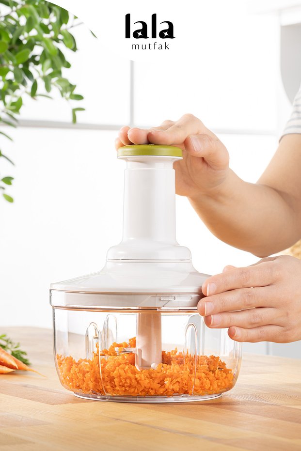 Hüner Hand Pressed Rondosu 1500 ml – Stainless Steel Three-Blade Manual Vegetable Chopper