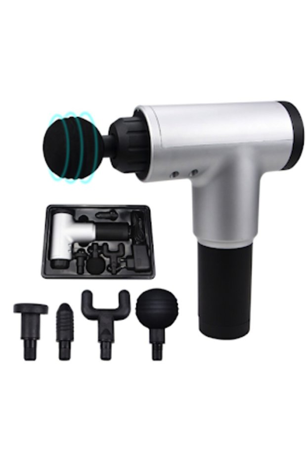 Cordless massage device, 4 interchangeable heads, silver