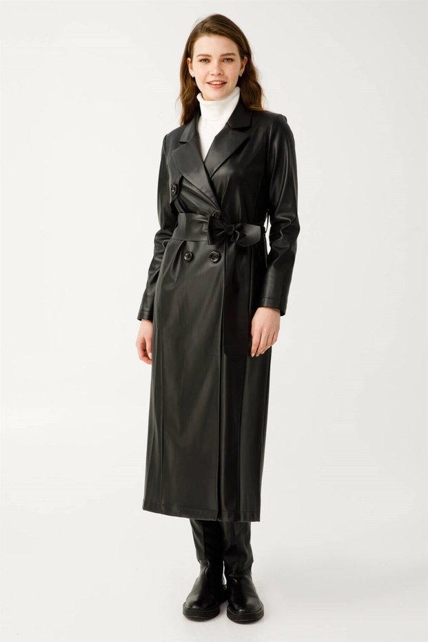 Women's Leather Trench Coat | Long and Stylish Trench Model