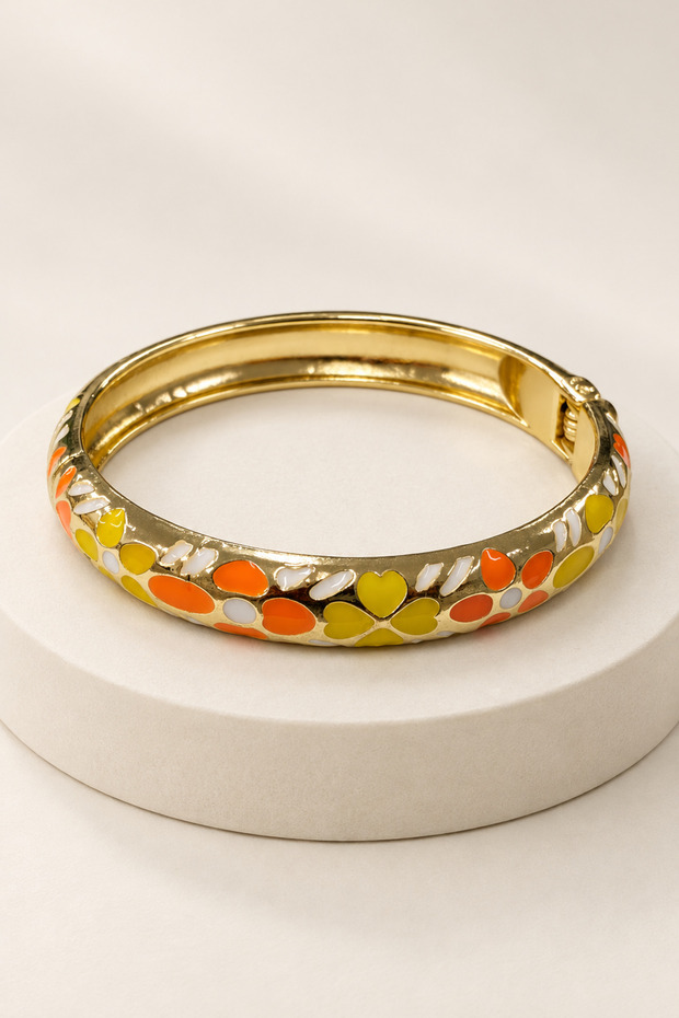 Women's Colorful Enamel Steel Bracelet with Patterned Stylish Cuff Bracelet