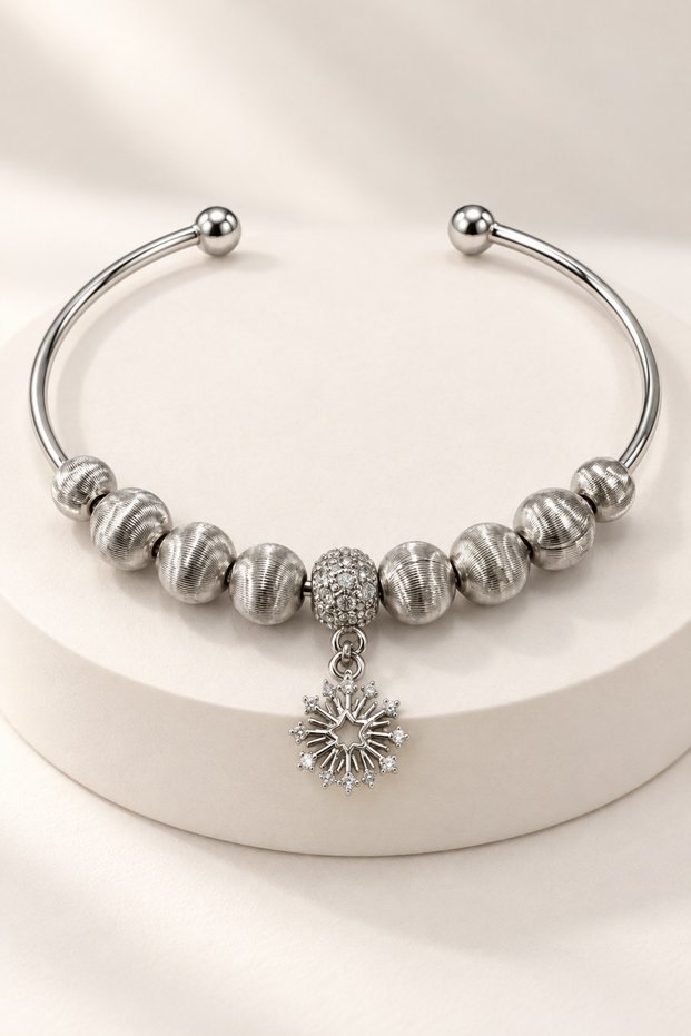 Adjustable Steel Bracelet Suitable for Young People and Children, Mixed Figure Zircon Stone Charm Model, Silver Color