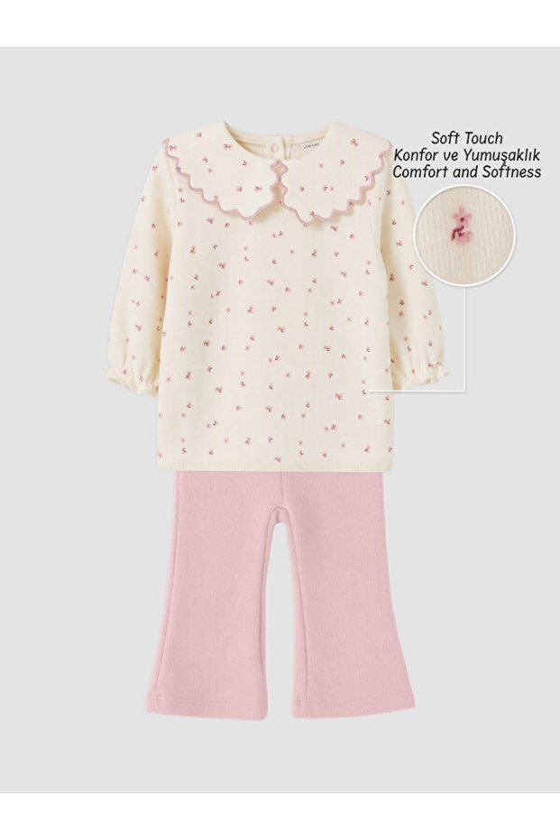 Rmz Gi̇yi̇m Farkiyla Floral Baby Girl Blouse and Ribbed Pants Set