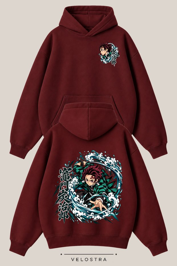Unisex Demon Slayer Tanjiro Printed Oversize 3 Threaded Inner Threaded Hooded Sweatshirt