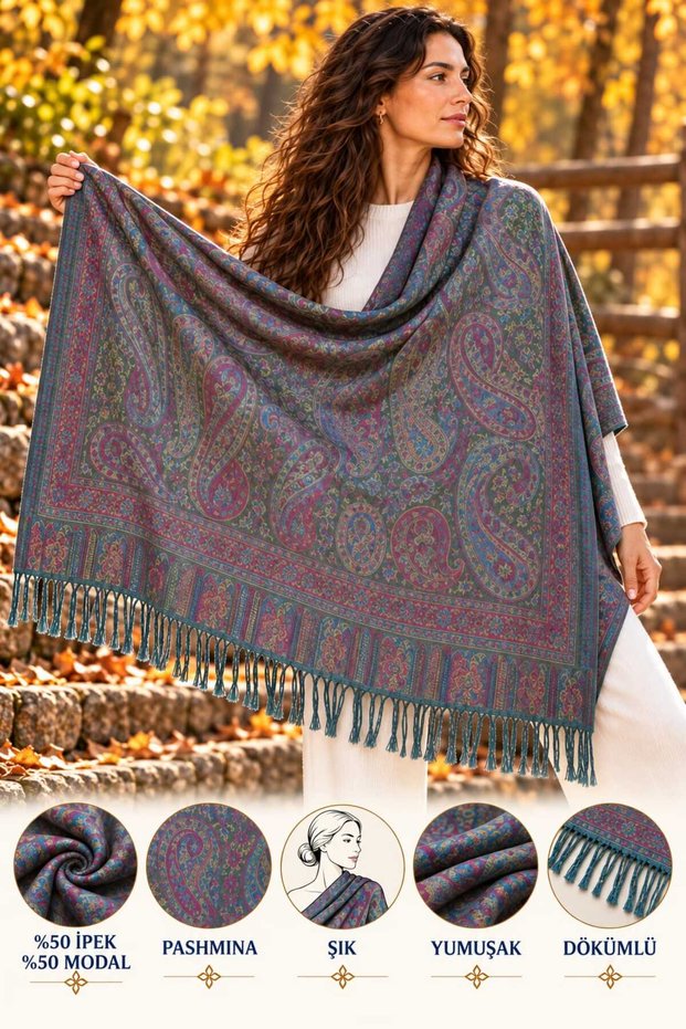 Soft Pashmina Shawl 50% Silk 50% Modal 70X185 cm