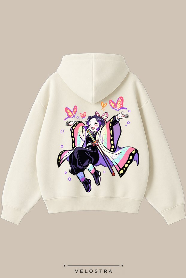 Unisex Demon Slayer Shinobu Printed Oversize 3 Threaded Inner Threaded Hooded Sweatshirt