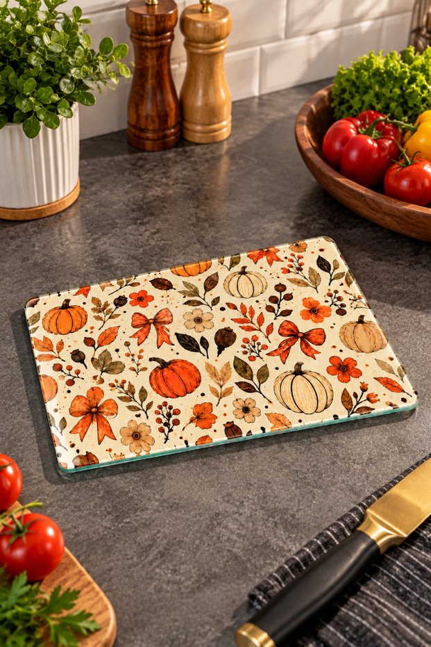Glass Cutting Board Decorative Pumpkin Themed - Glass Cutting Board | 20cm X 30cm