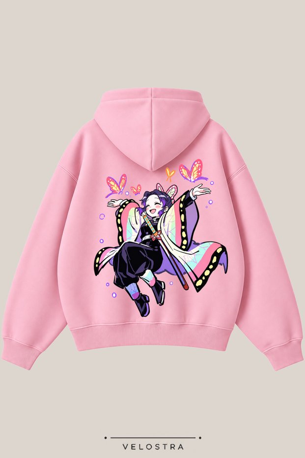 Unisex Demon Slayer Shinobu Printed Oversize 3 Threaded Inner Threaded Hooded Sweatshirt