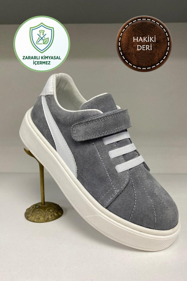 Boys' Casual Shoes – Gray Suede Leather White Genuine Leather