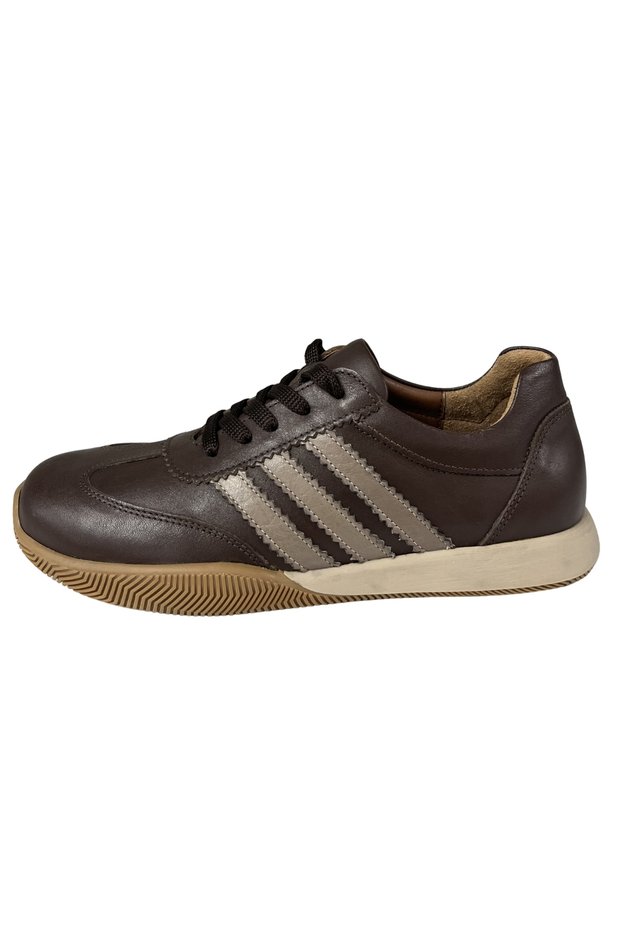 Women's Sneakers – Brown-Beige Genuine Leather