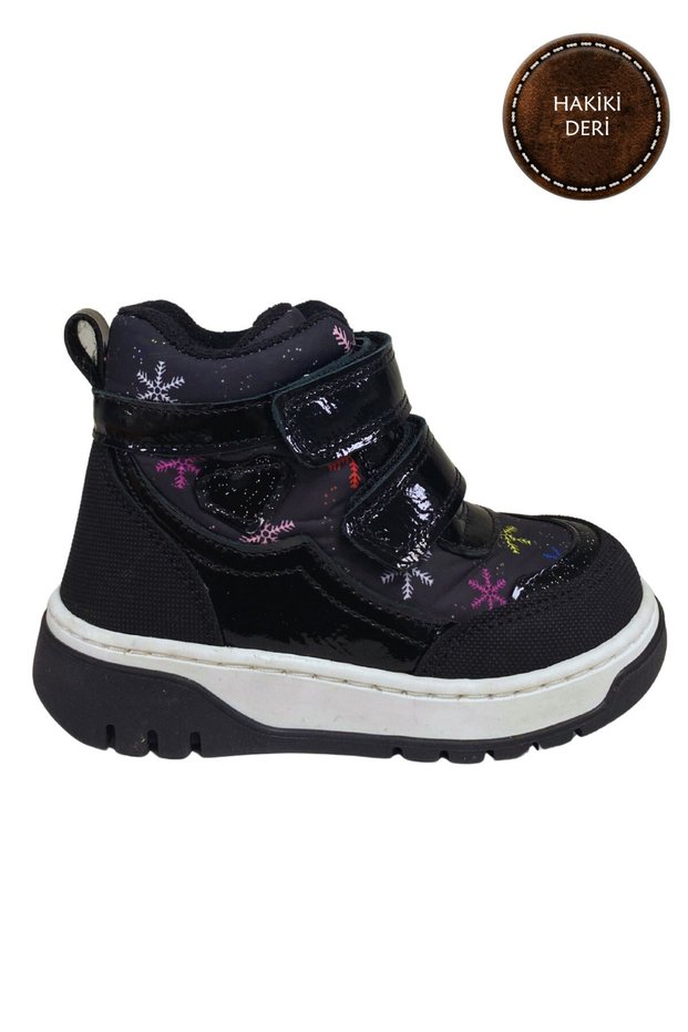 Girls' Boots – Patterned Black Genuine Leather