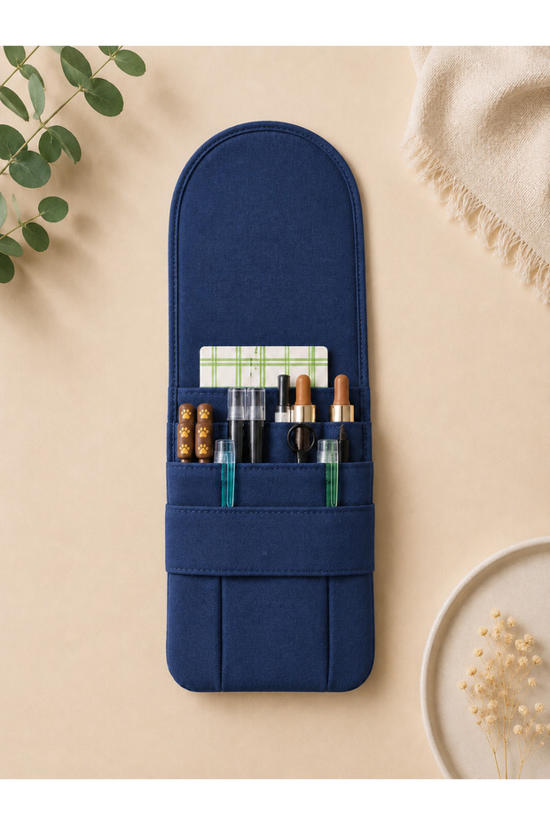 Multi-Compartment Dark Navy Blue Organizer Pencil Bag – Canvas Desk Organizer