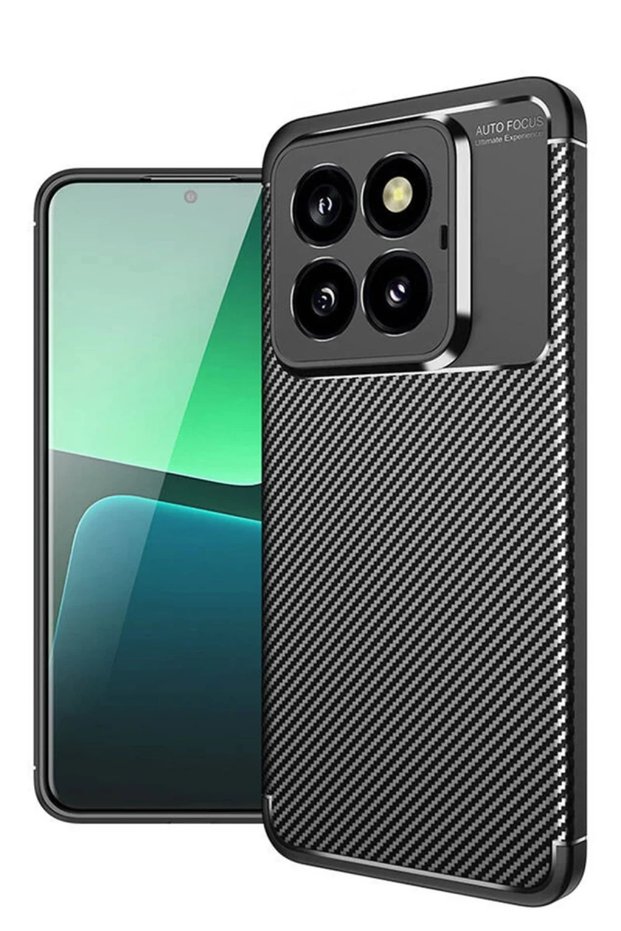 غطاء متوافق مع هاتف Mi 14T Pro، غطاء كربوني بتركيز تلقائي - أسود